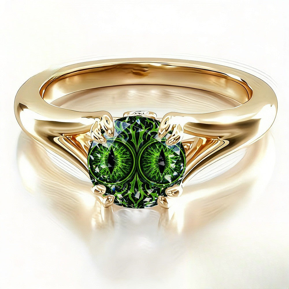 Green Dragon Eye Glass Ring