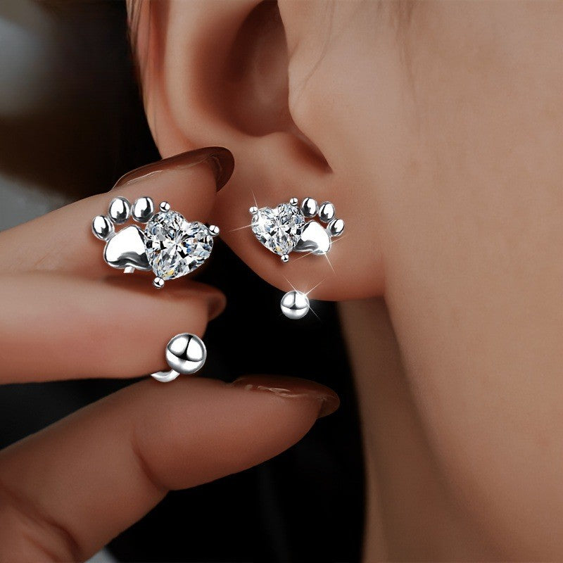 Crystal Paw Heart Earrings