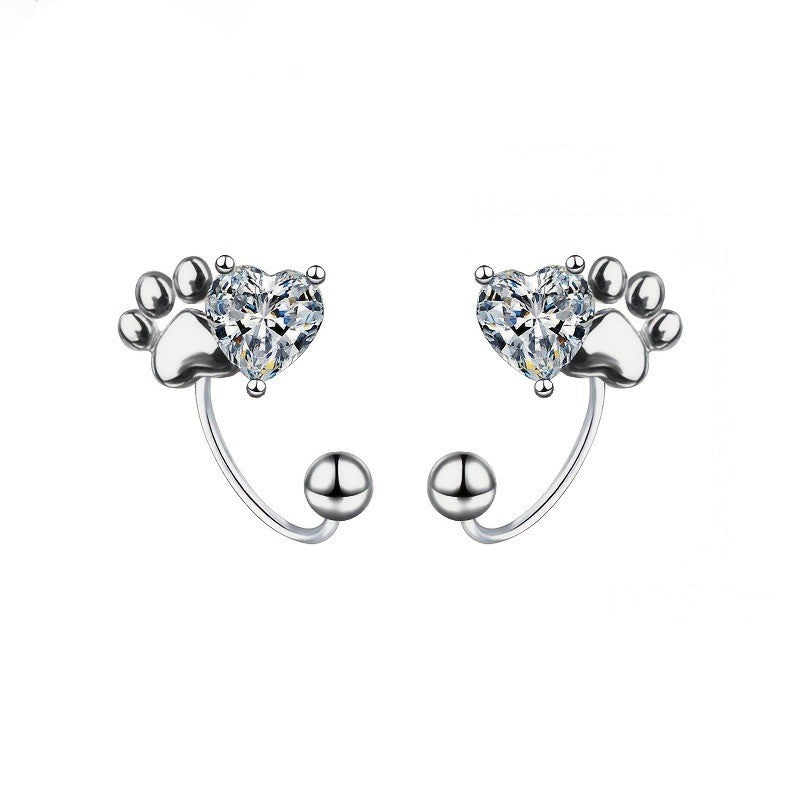 Crystal Paw Heart Earrings