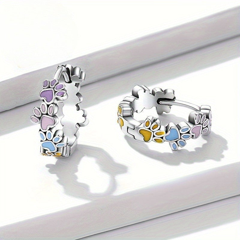 Colorful Paw Print Hoop Earrings