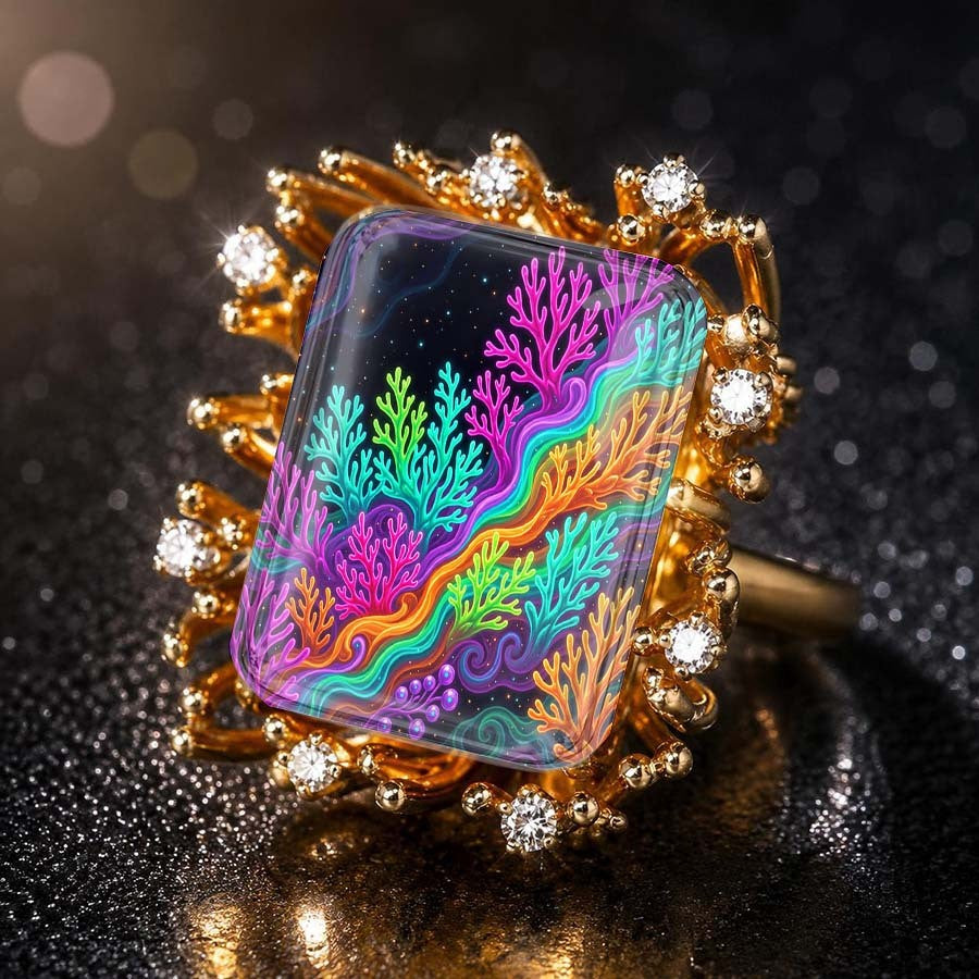 Colorful Coral Square Ring