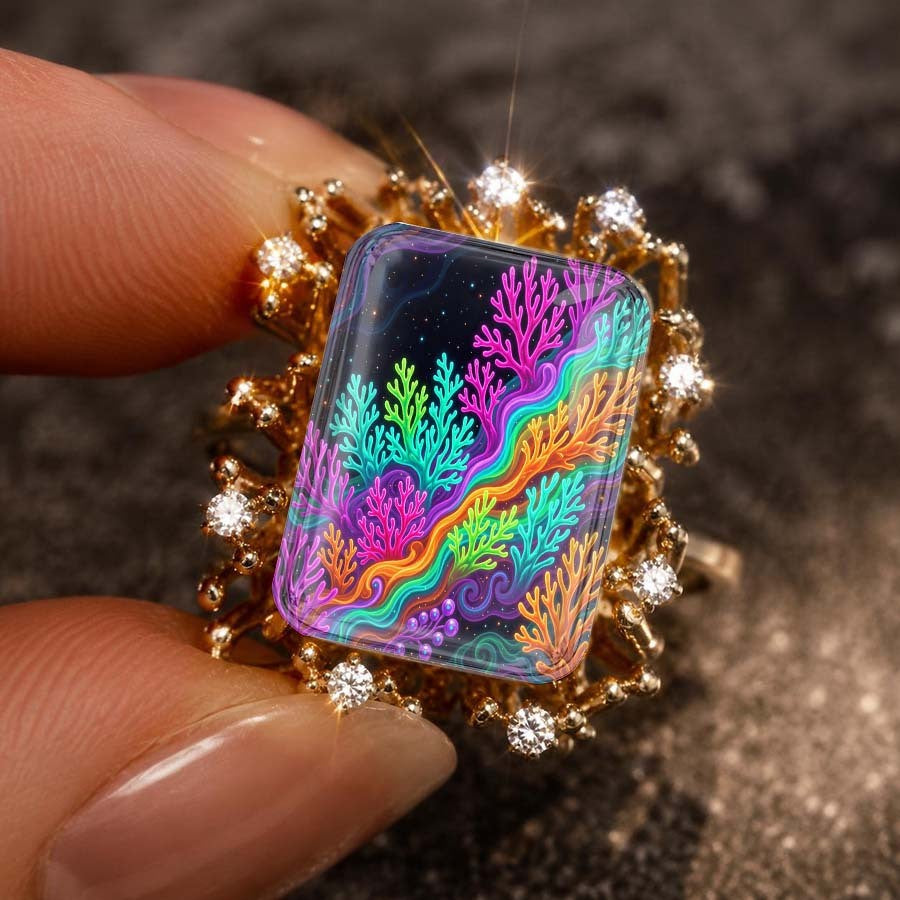 Colorful Coral Square Ring