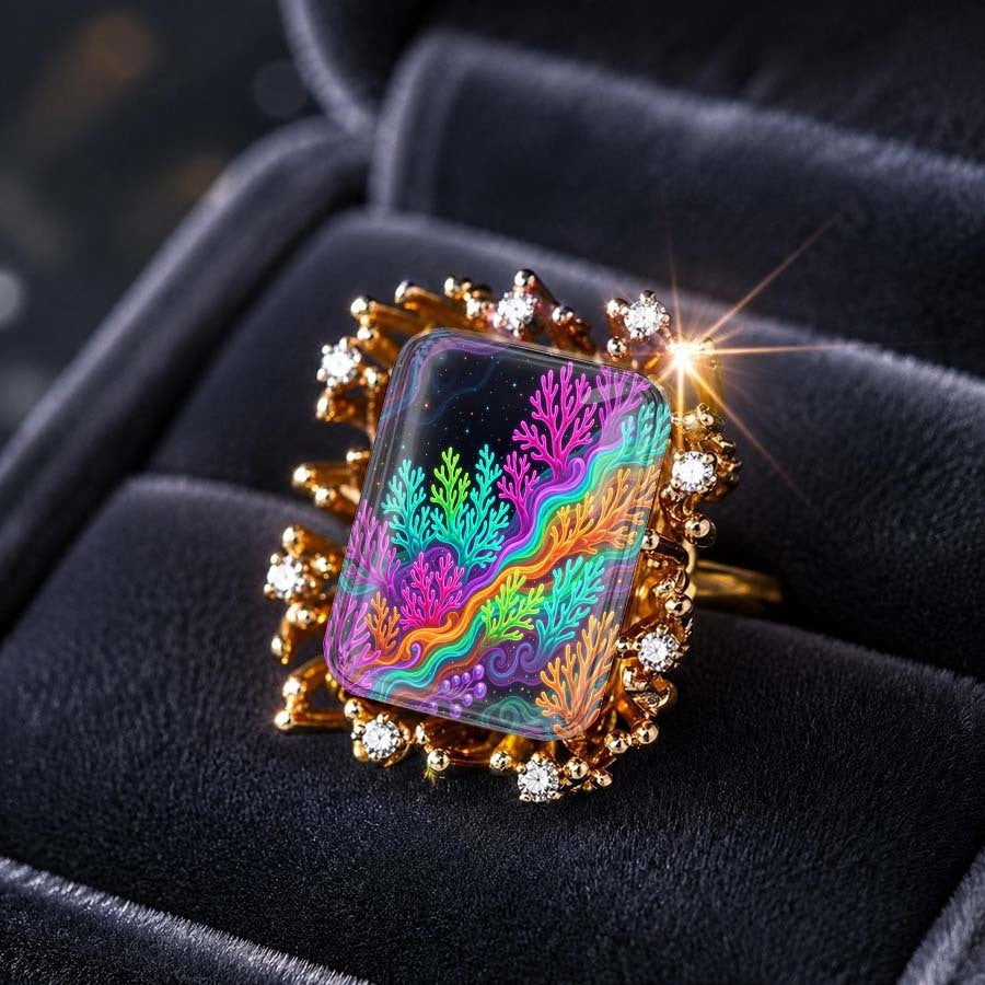 Colorful Coral Square Ring