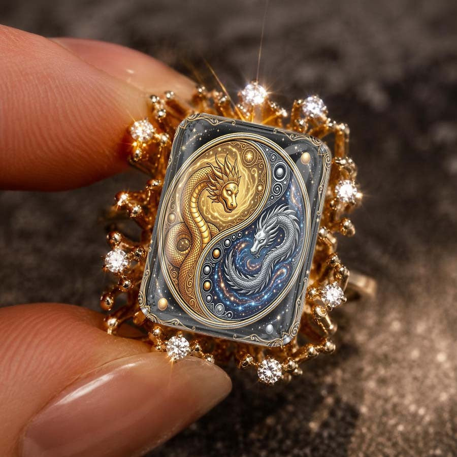 Yin Yang Dragon Square Ring
