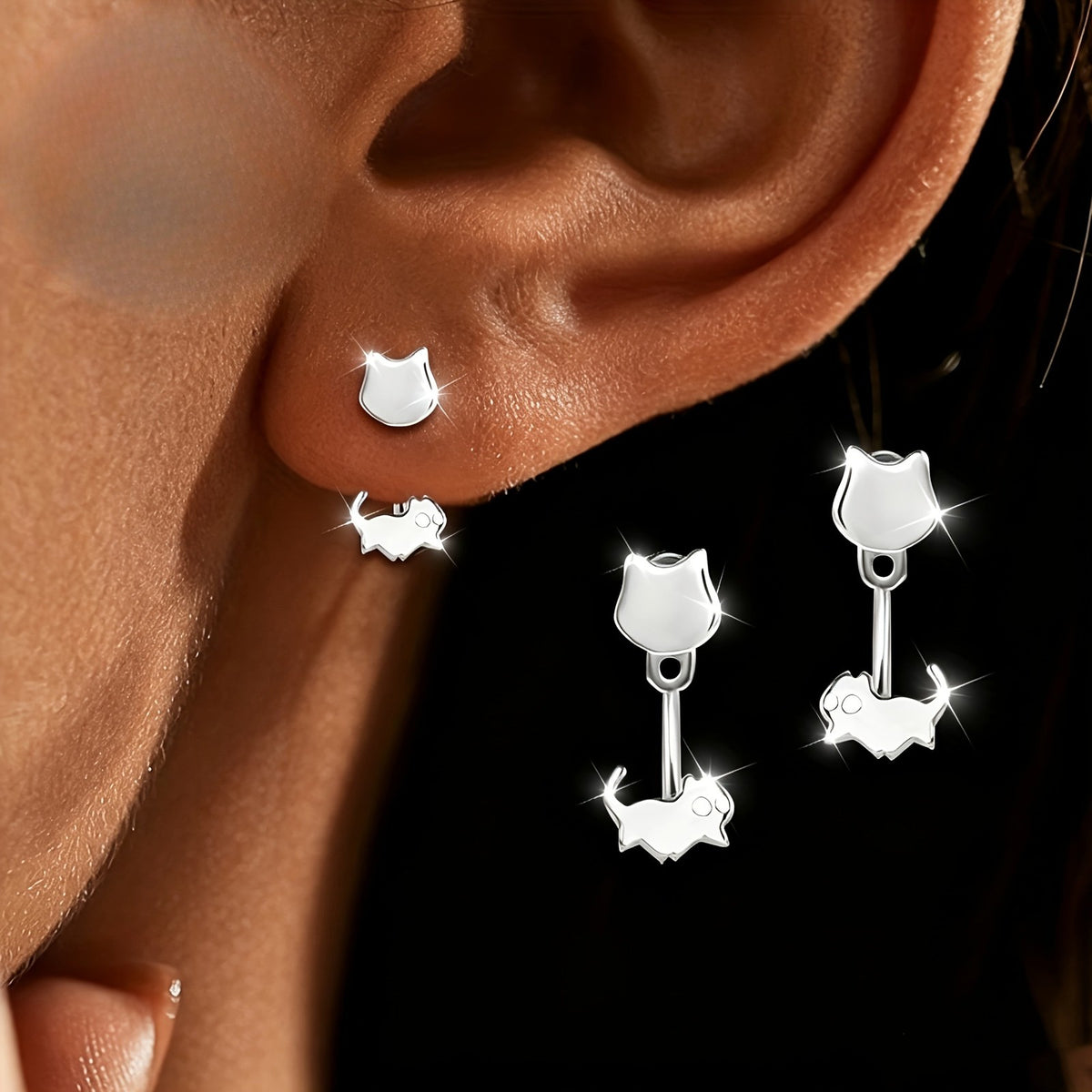 Double Kitten Stud Earrings