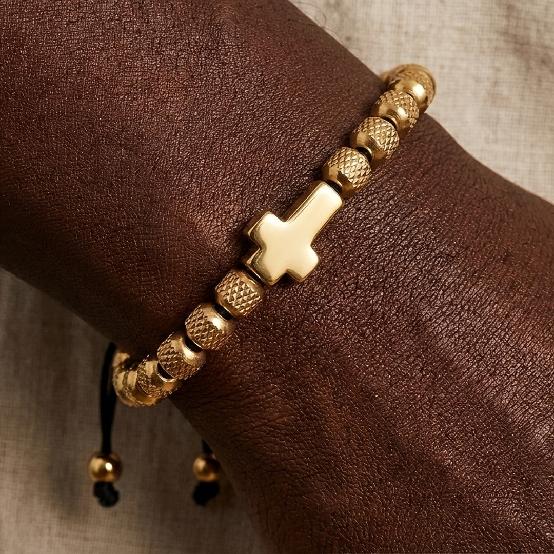Smooth Cross & Textured Bead Bracelet