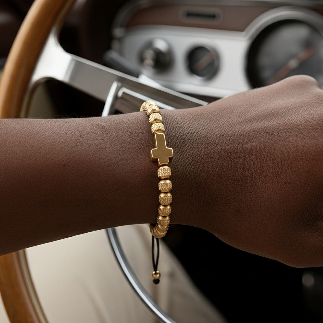 Smooth Cross & Textured Bead Bracelet