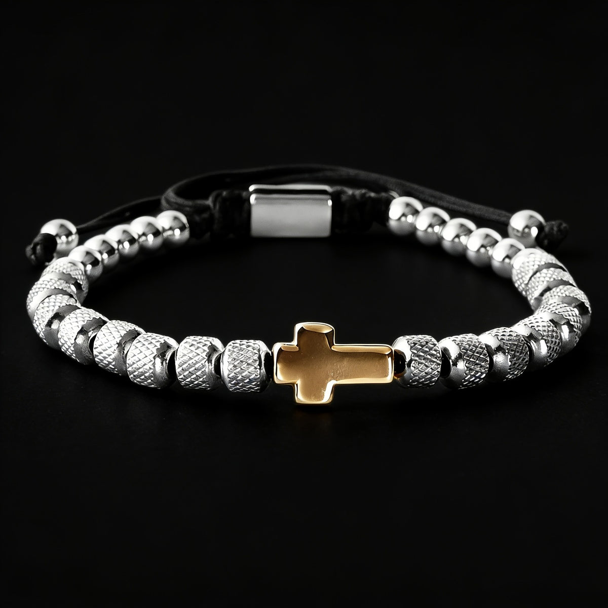 Smooth Cross & Textured Bead Bracelet