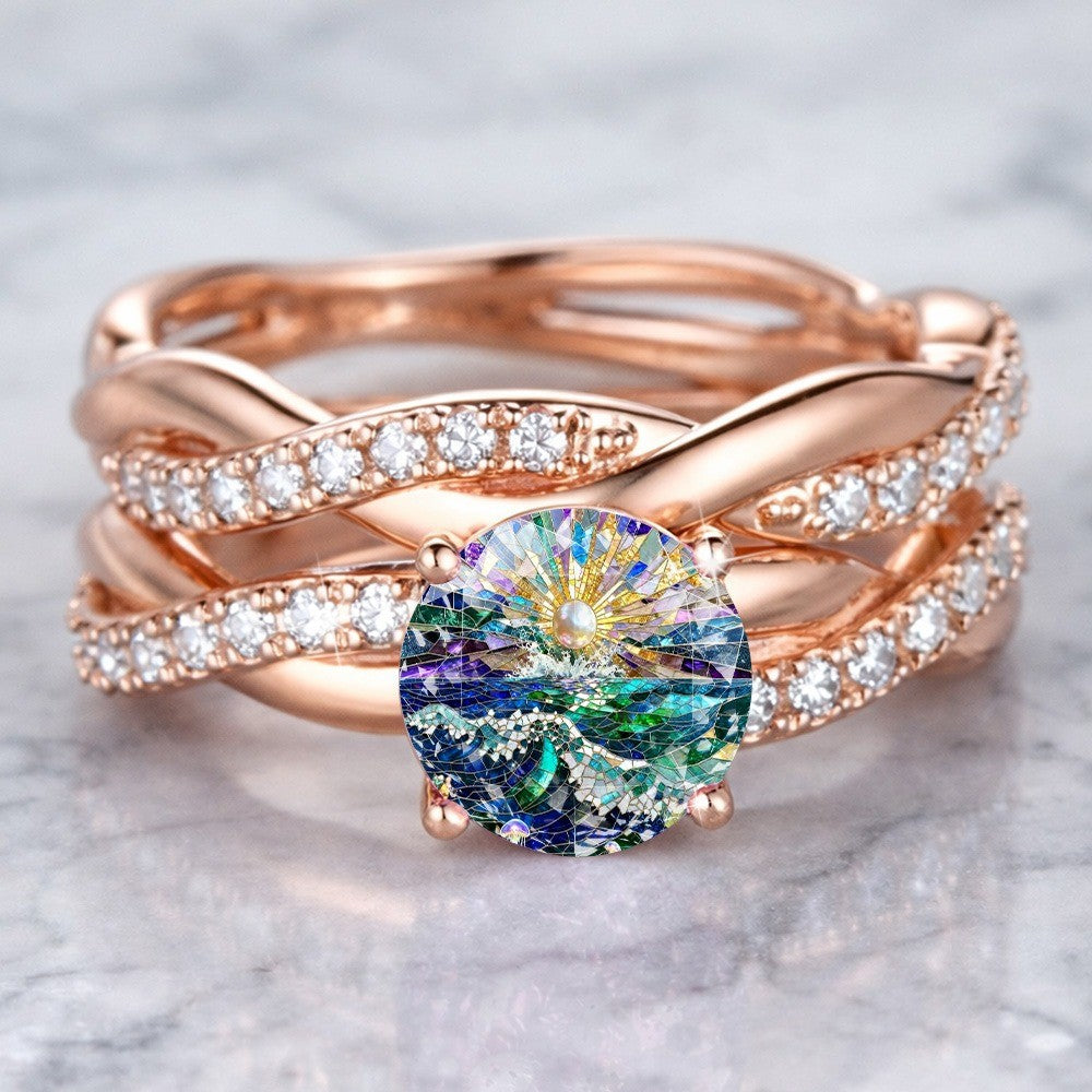 Ocean Sunrise Wavy Band Ring