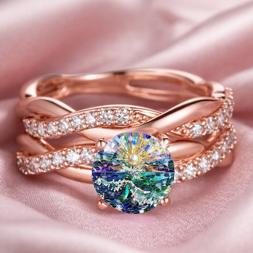 Ocean Sunrise Wavy Band Ring