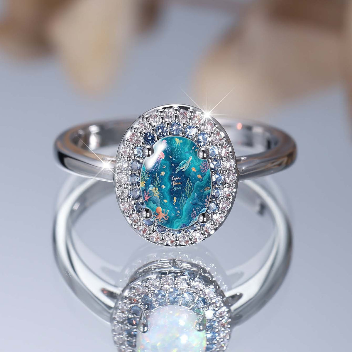 Ocean Scene Crystal Ring