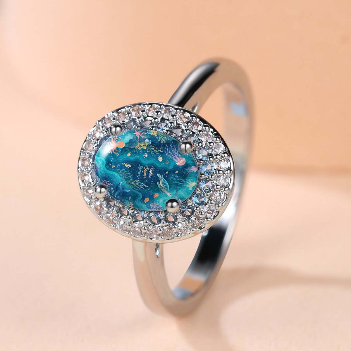 Ocean Scene Crystal Ring
