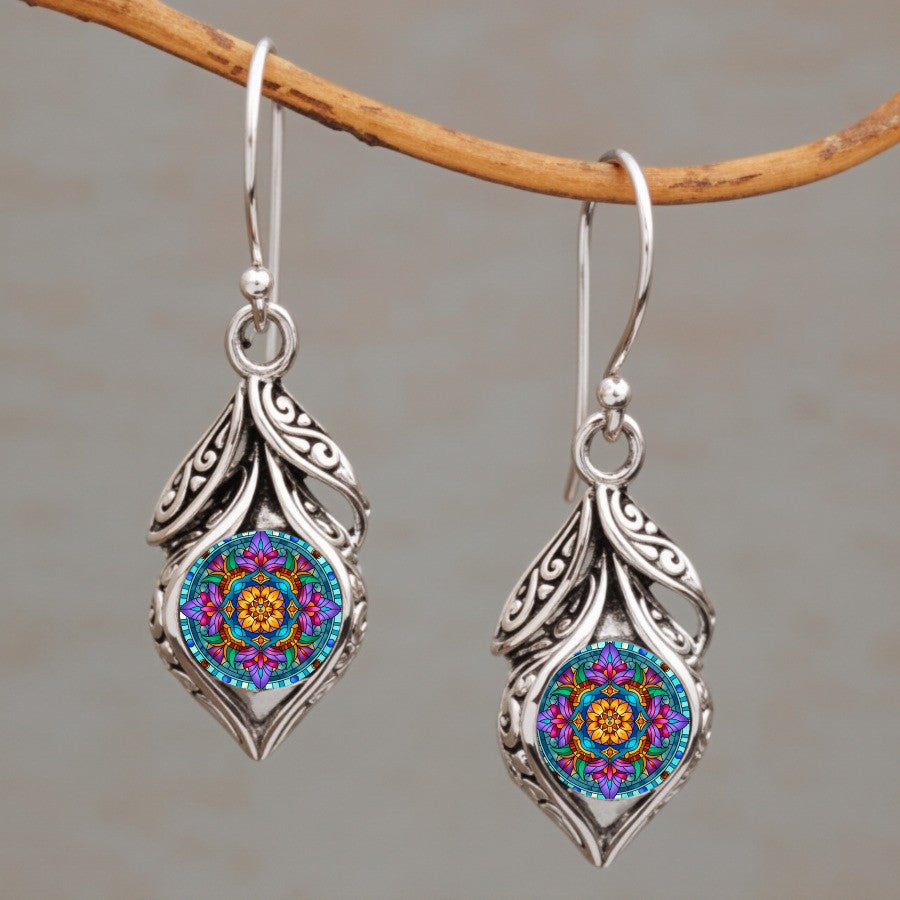 Colorful Mandala Leaf Earrings