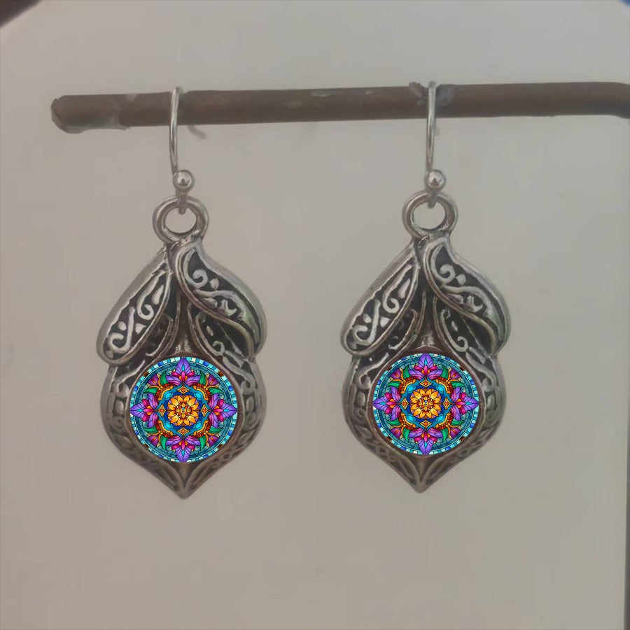 Colorful Mandala Leaf Earrings