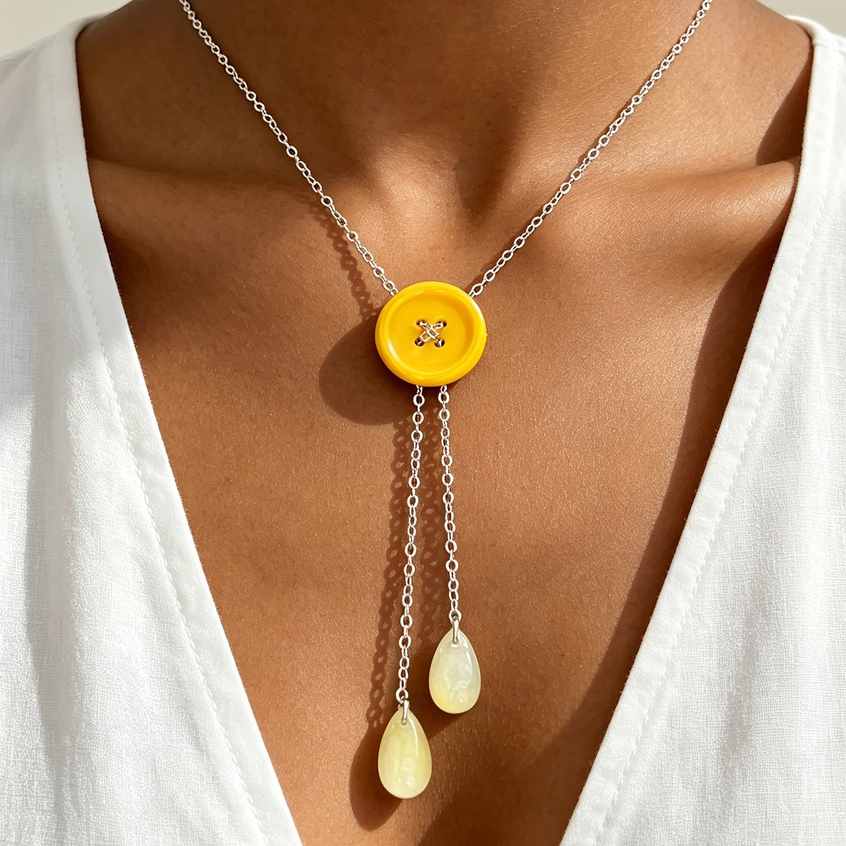 Button Double Drop Y-Necklace