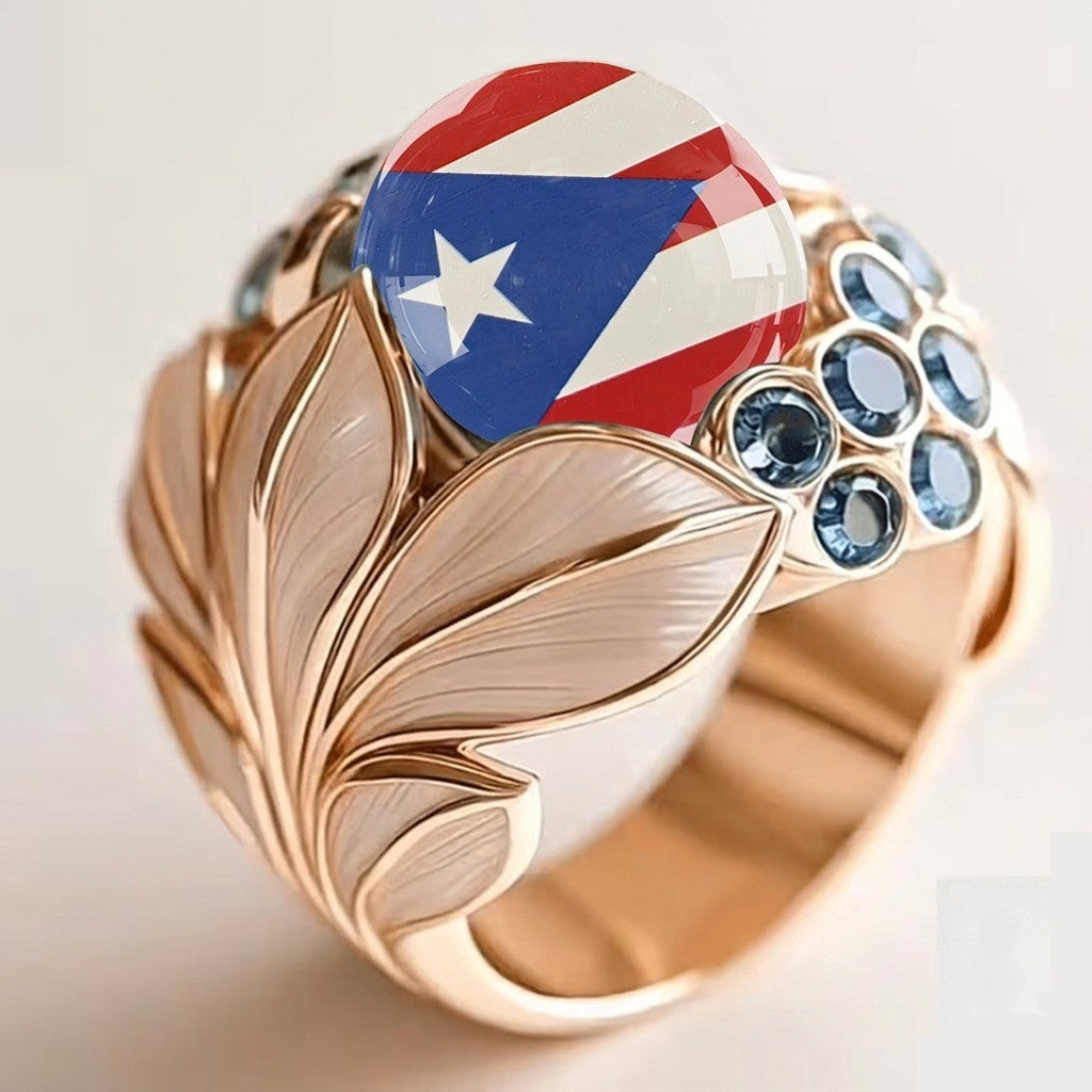 Puerto Rican Flag Leaf Ring