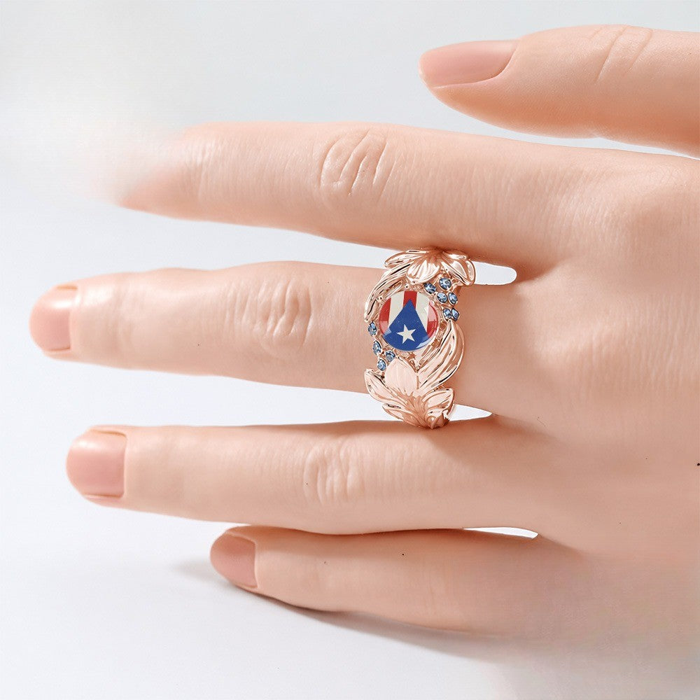 Puerto Rican Flag Leaf Ring