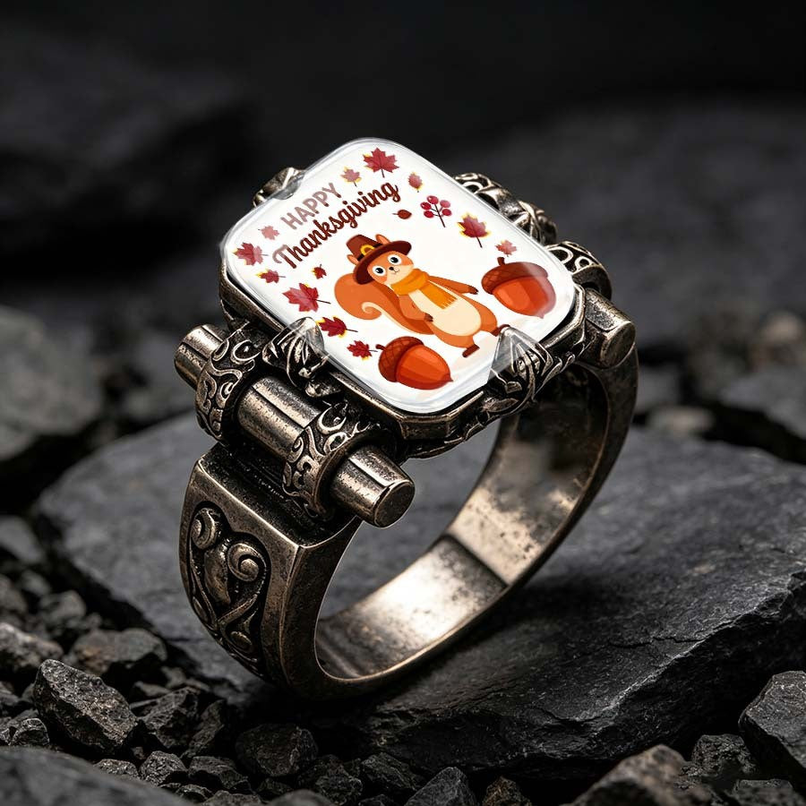 Squirrel & Acorn Square Ring