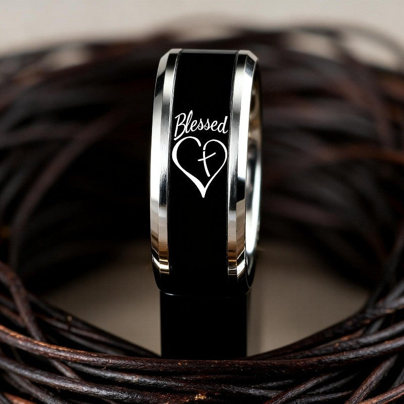 Black Blessed Heart Cross Ring