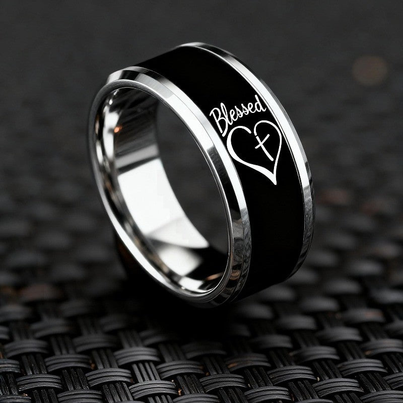 Black Blessed Heart Cross Ring