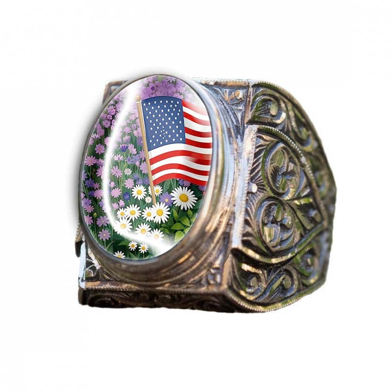 American Flag & Daisy Oval Ring