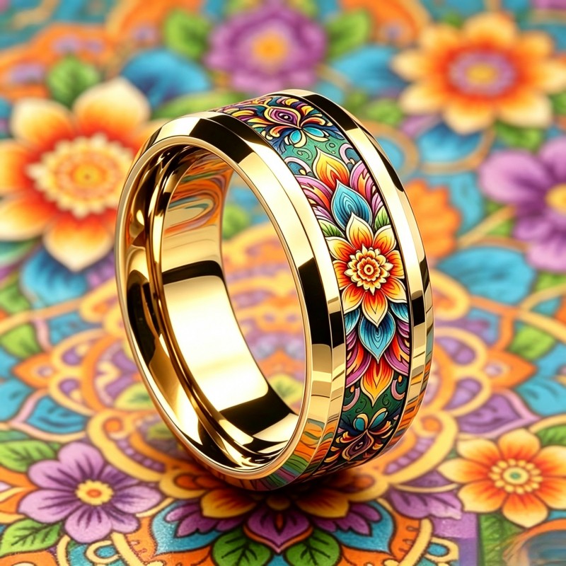 Colorful Mandala Floral Band Ring