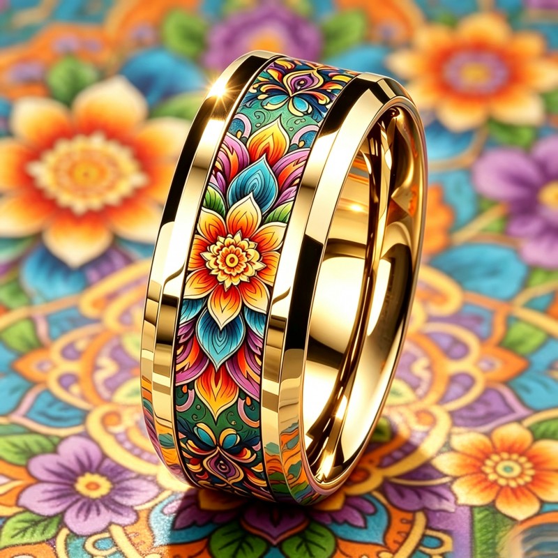 Colorful Mandala Floral Band Ring