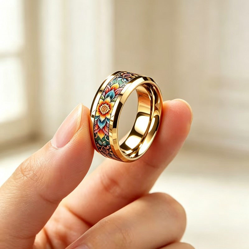 Colorful Mandala Floral Band Ring