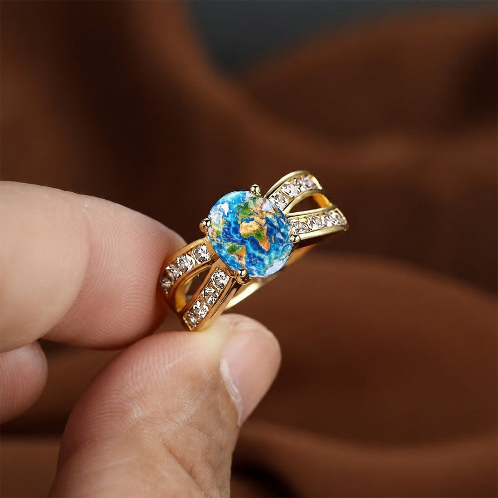 World Map Oval Ring