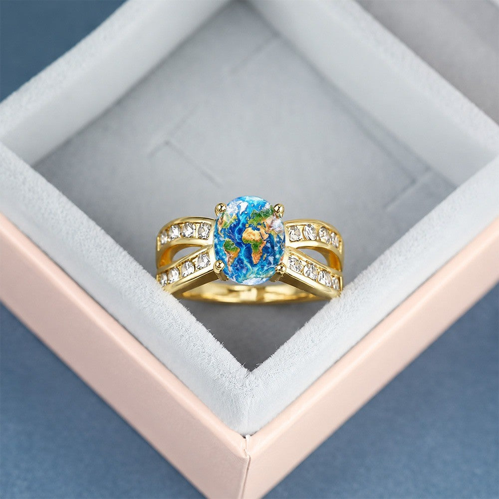 World Map Oval Ring