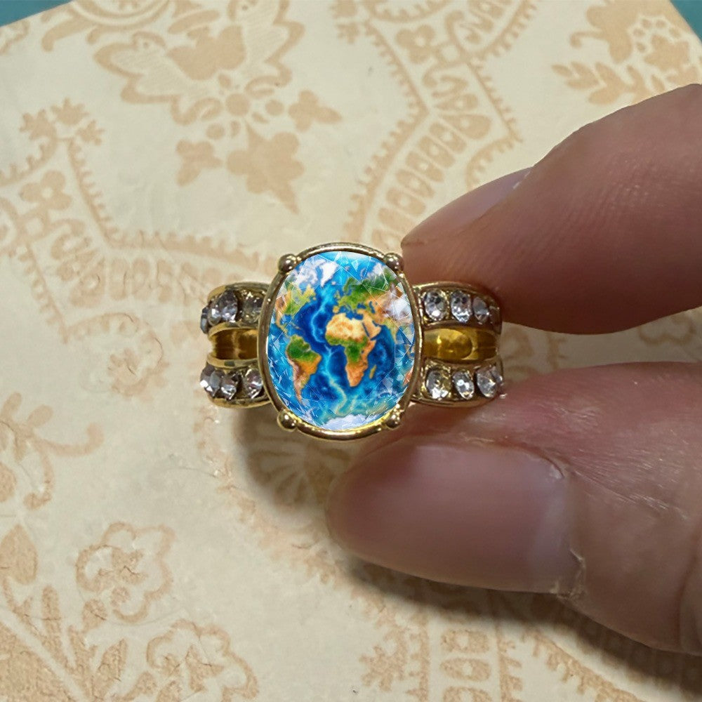 World Map Oval Ring