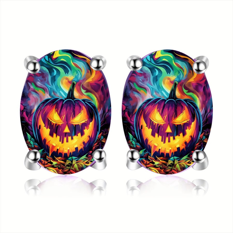 Psychedelic Pumpkin Stud Earrings
