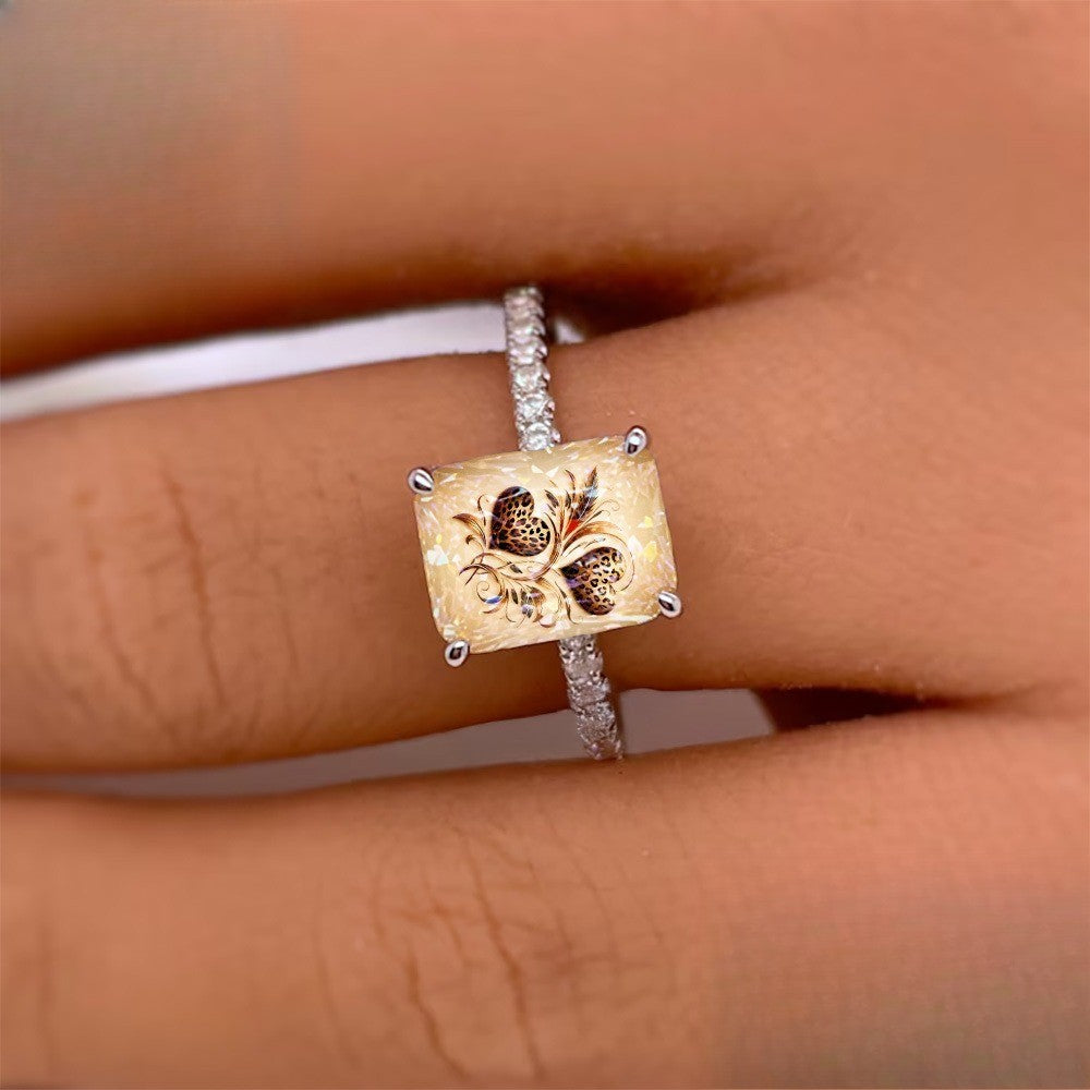 Leopard Heart Scrollwork Square Ring