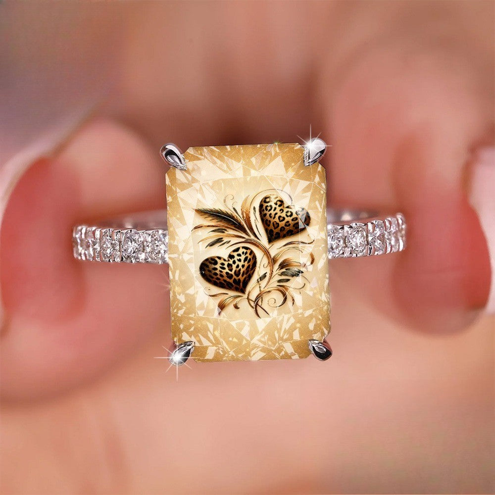 Leopard Heart Scrollwork Square Ring