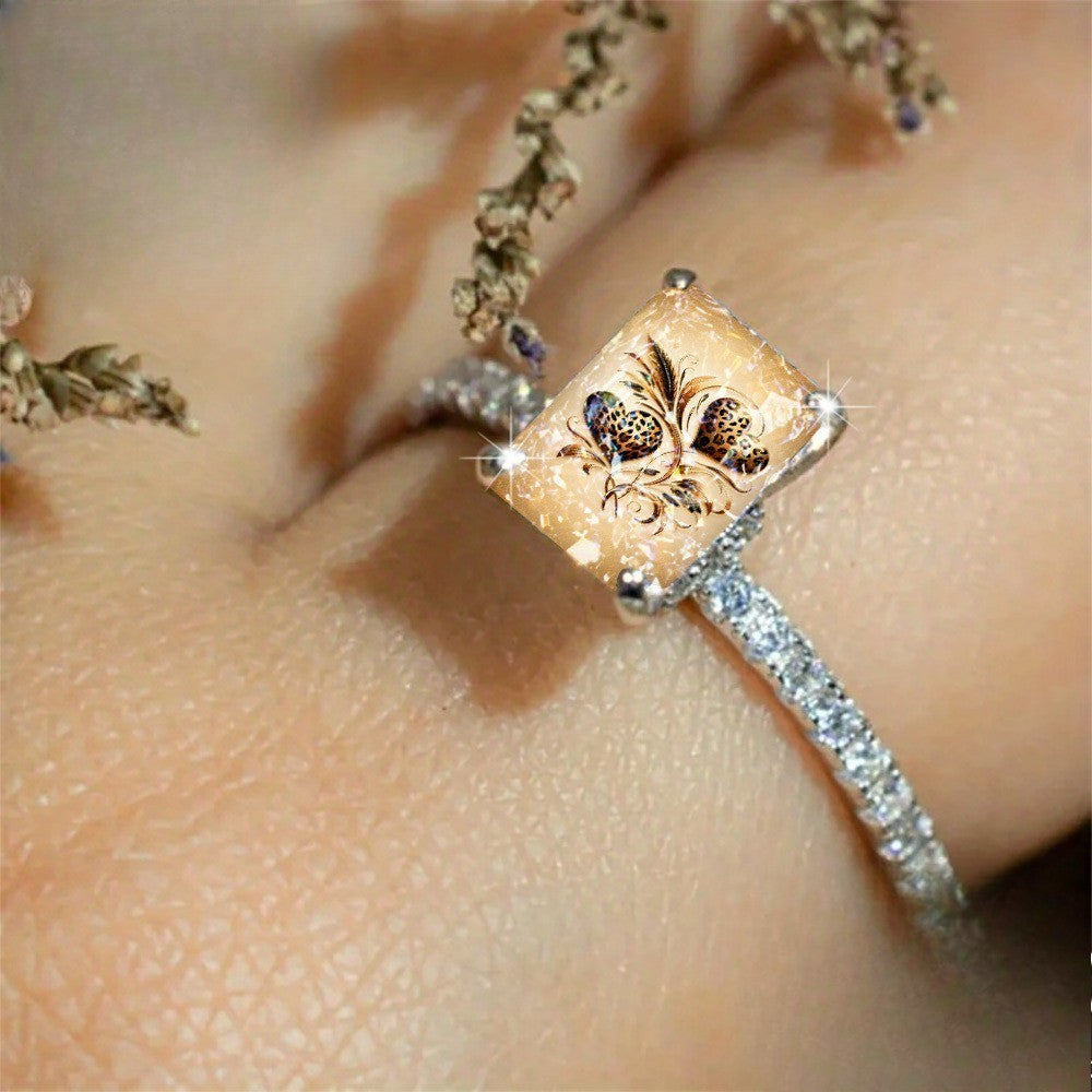 Leopard Heart Scrollwork Square Ring