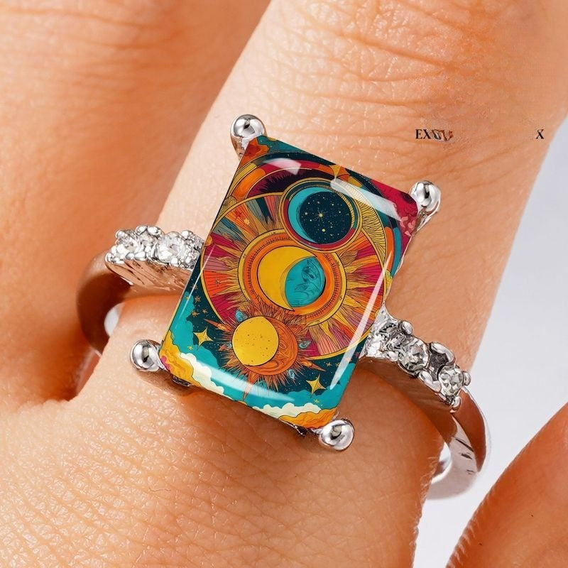Celestial Sun & Moon Rectangle Ring