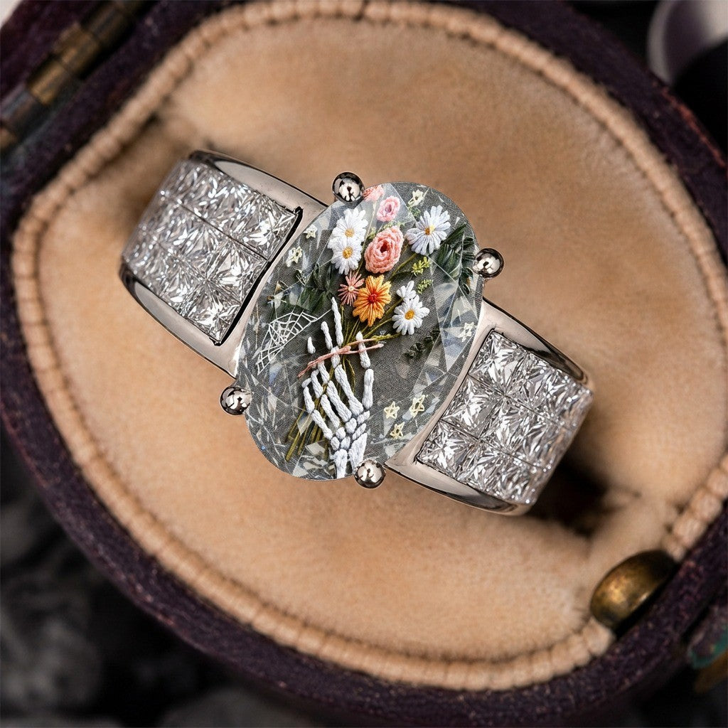 Skeleton Hand Floral Ring