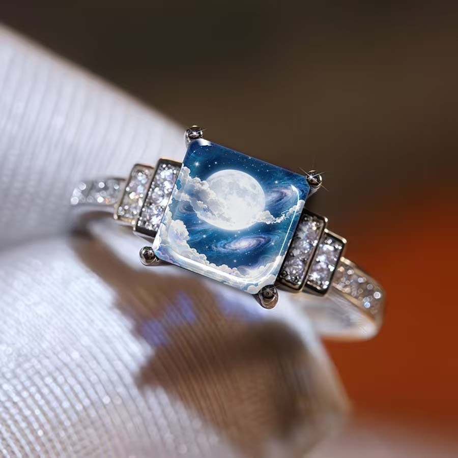 Moon and Galaxy Square Ring
