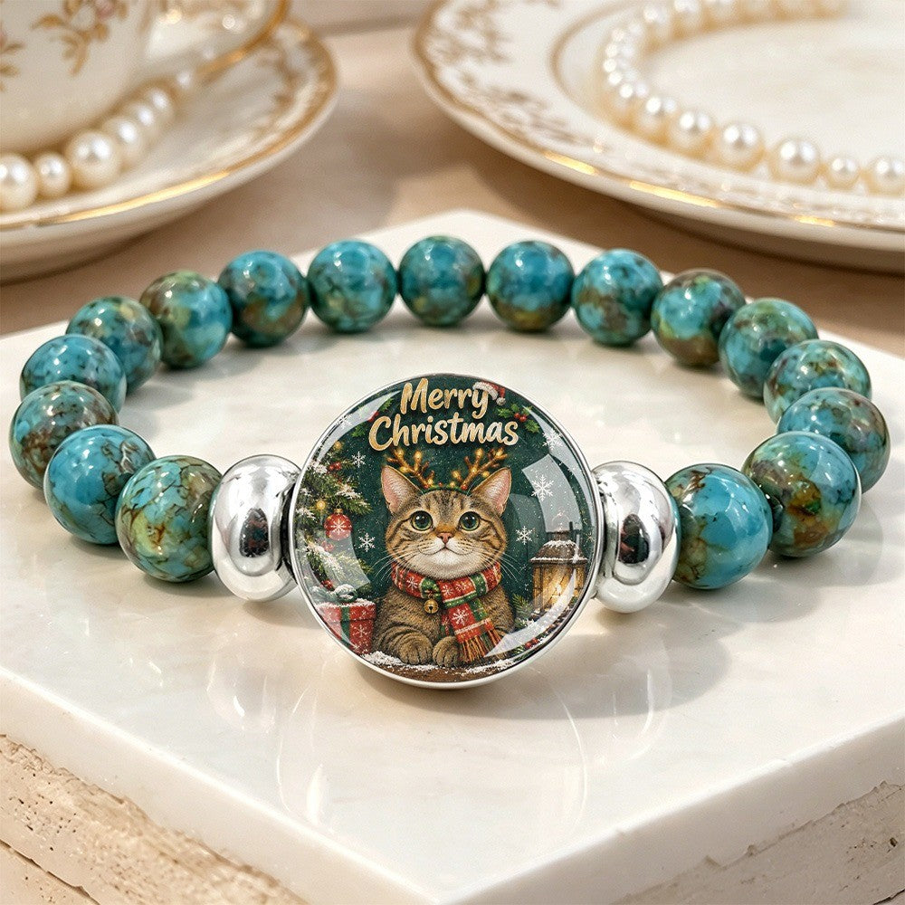 Holiday Cat Stone Bracelet