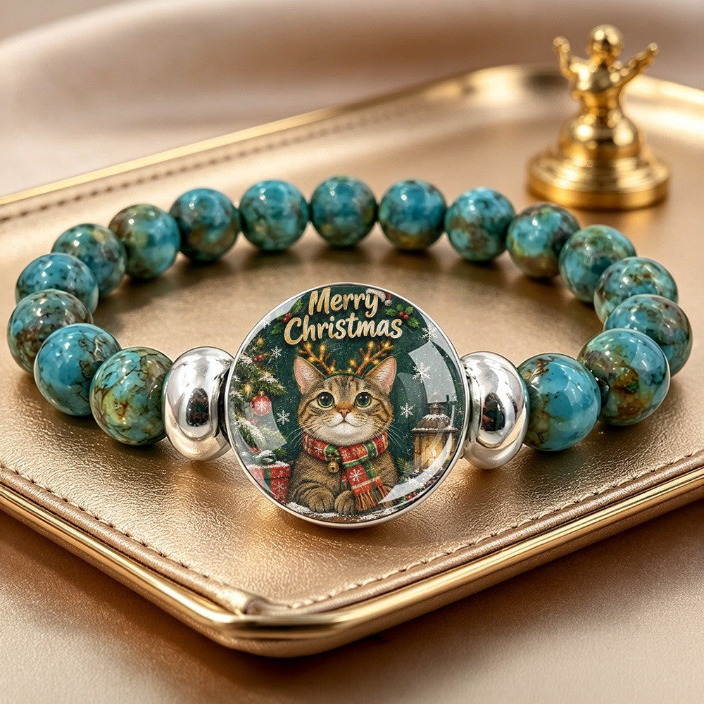Holiday Cat Stone Bracelet