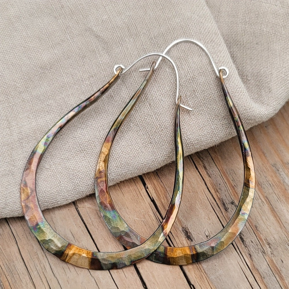 Iridescent Hammered Teardrop Earrings