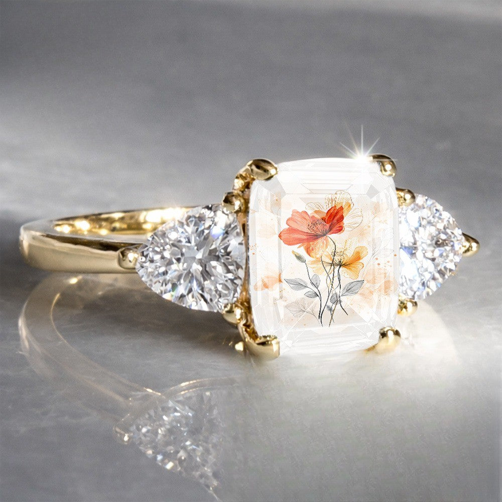 Floral Rectangle Stone Ring