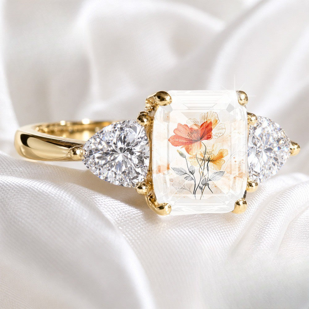 Floral Rectangle Stone Ring