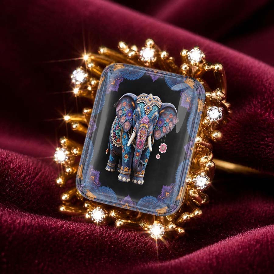 Ornate Elephant Square Ring