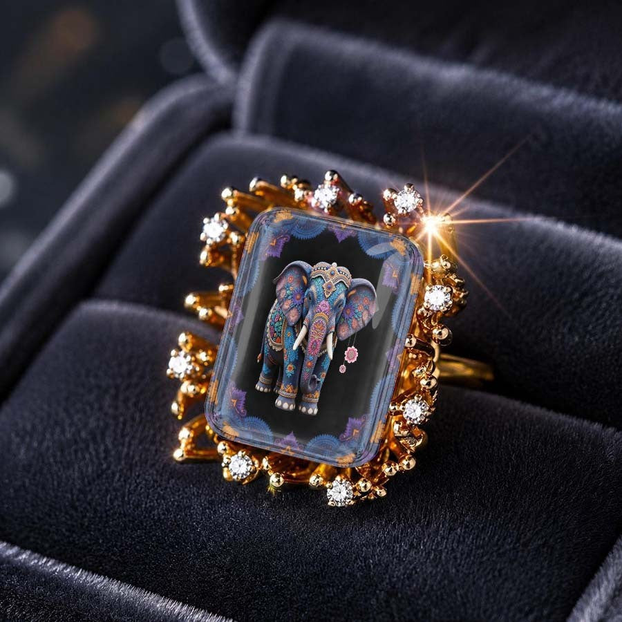Ornate Elephant Square Ring