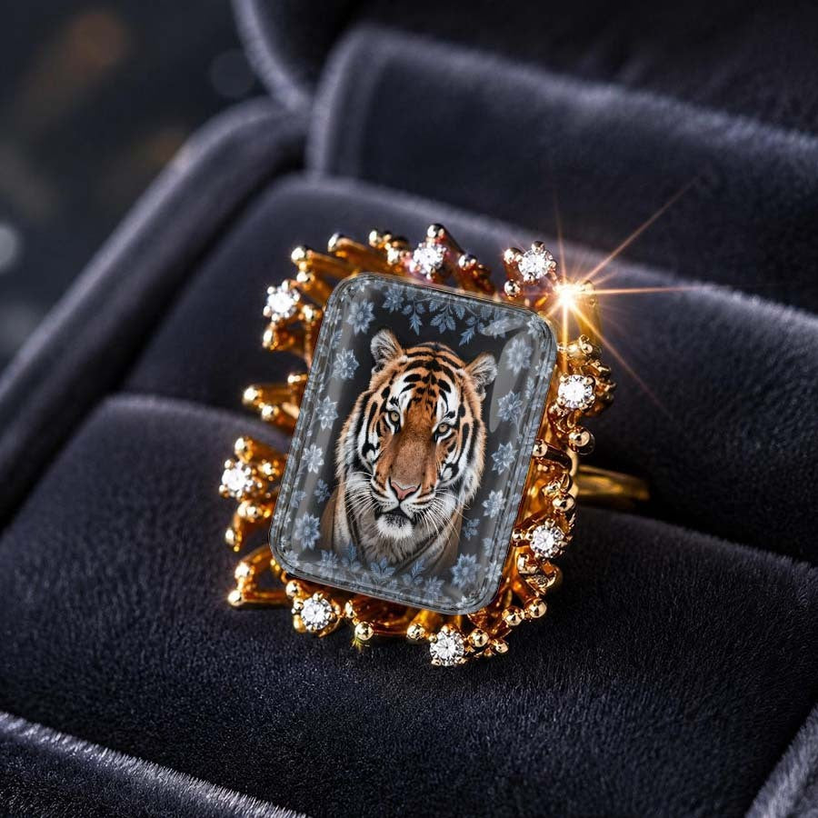 Tiger Portrait Square Ring