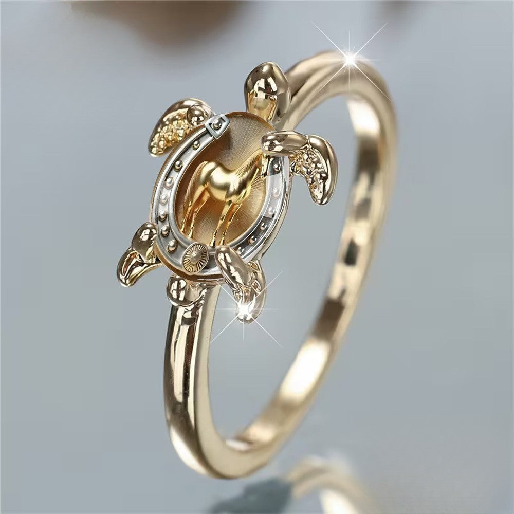Turtle & Horse Motif Ring