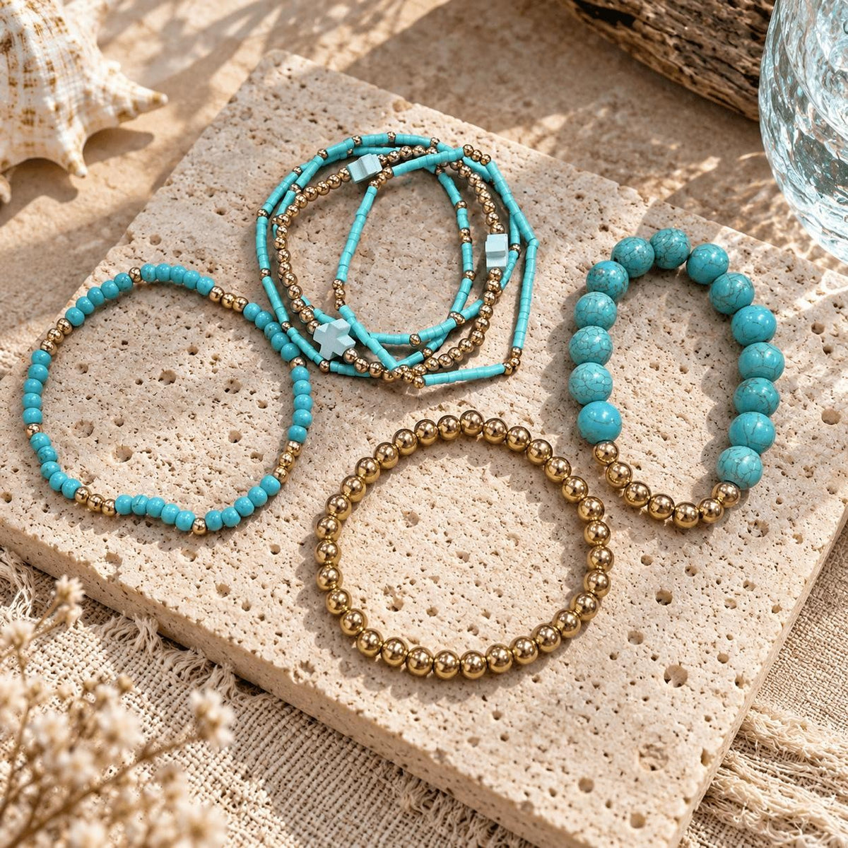 Turquoise & Silver-Tone Cross Bracelet Set