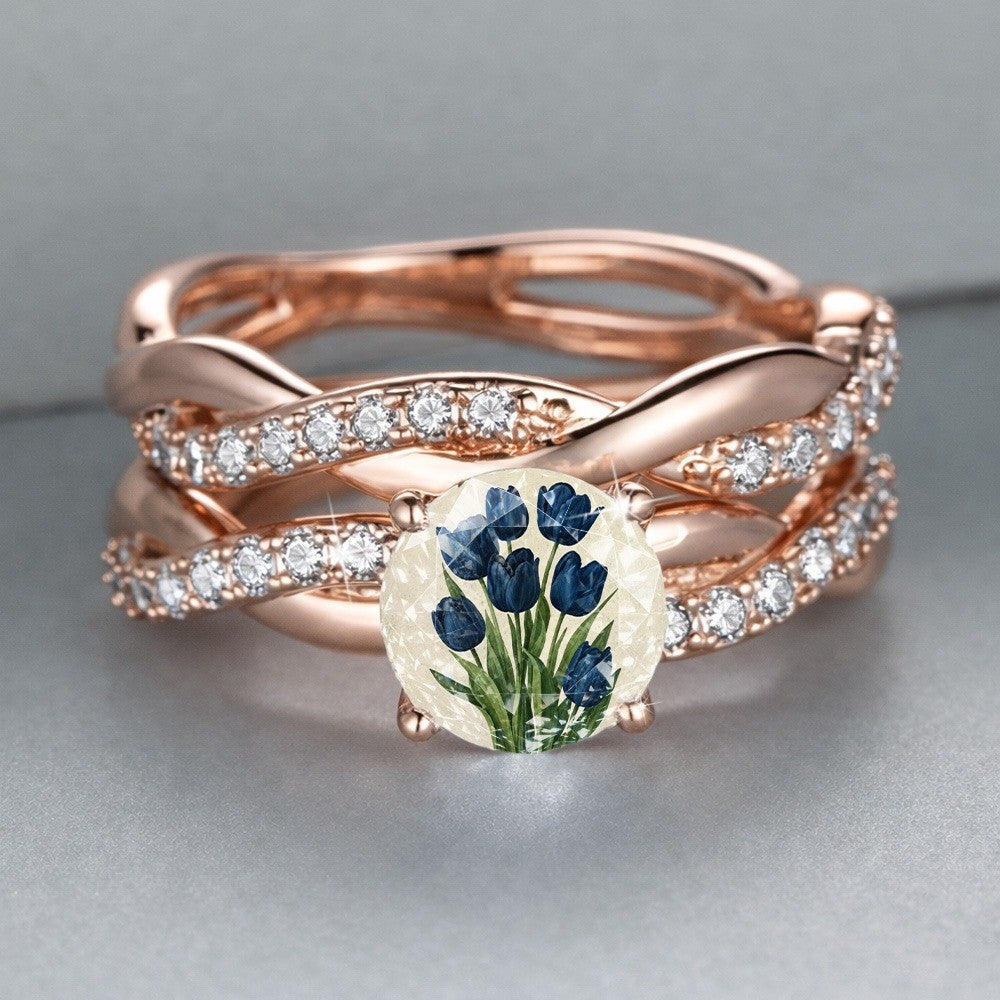 Blue Tulip Floral Ring