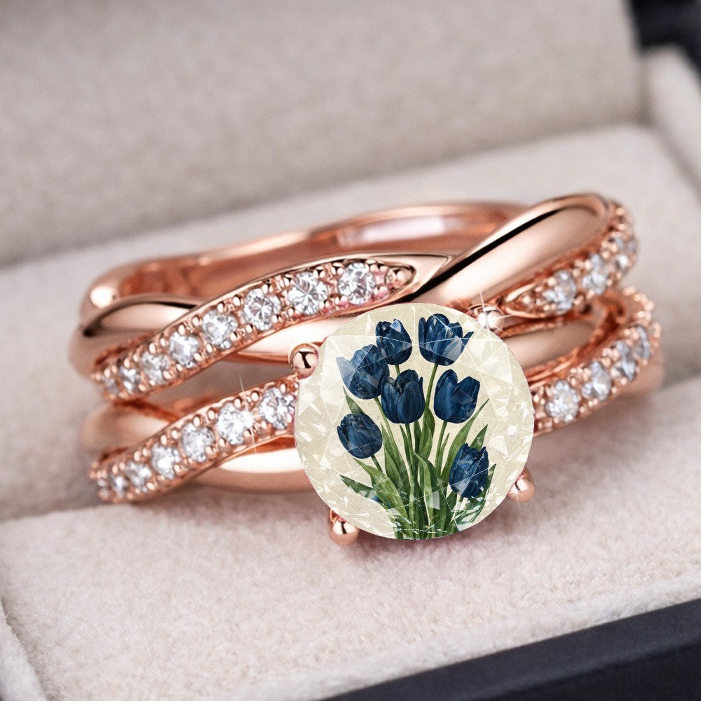 Blue Tulip Floral Ring